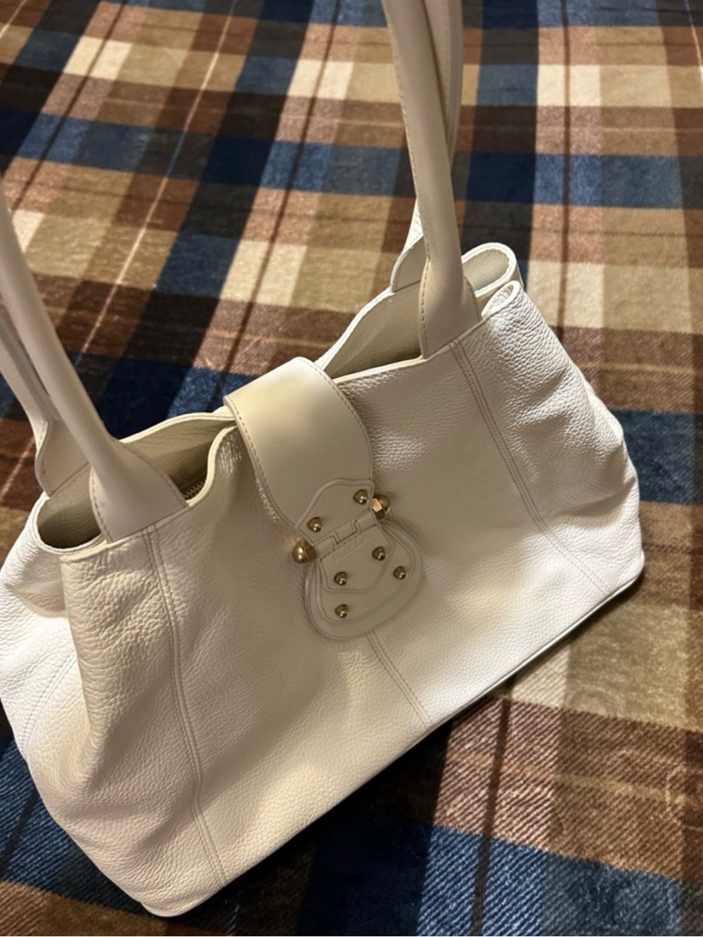 ✨Furla White Pebbled Leather Shoulder Tote Bag Gold Hardware ✨